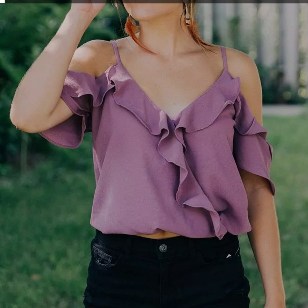 Moa Moa Rust Cold Shoulder Ruffled Spaghetti Stra… - image 5